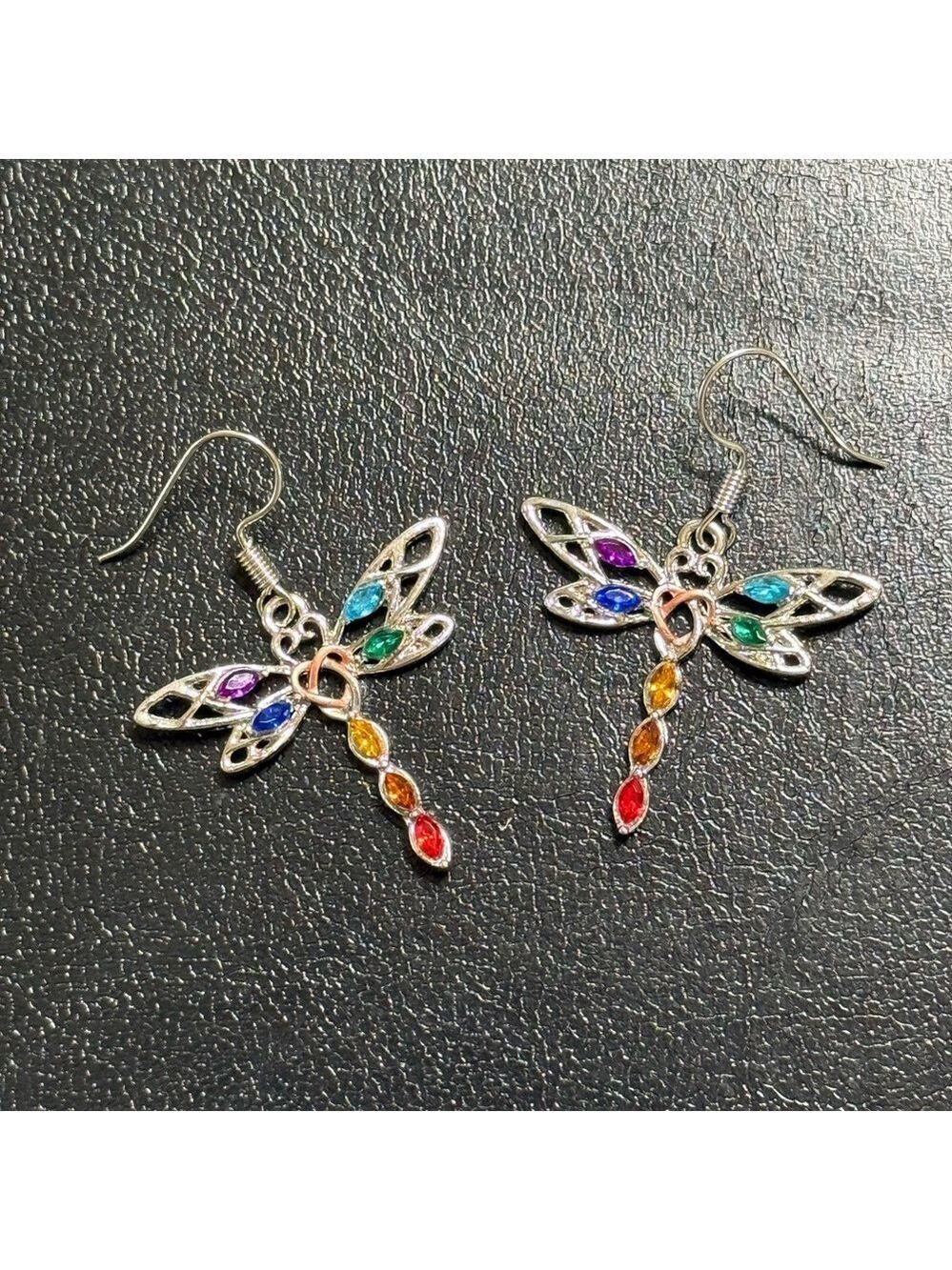 Rainbow Dragonfly Earrings Dangle